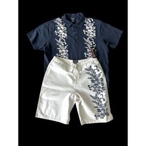 Polo Jeans 90's Laguna Beach Polo Shirt Sz Large And Shorts Sz Medium Floral Vtg